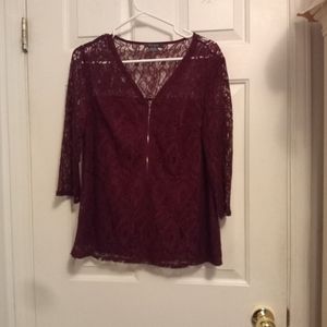 Lace Maroon Zip Up Blouse (M)